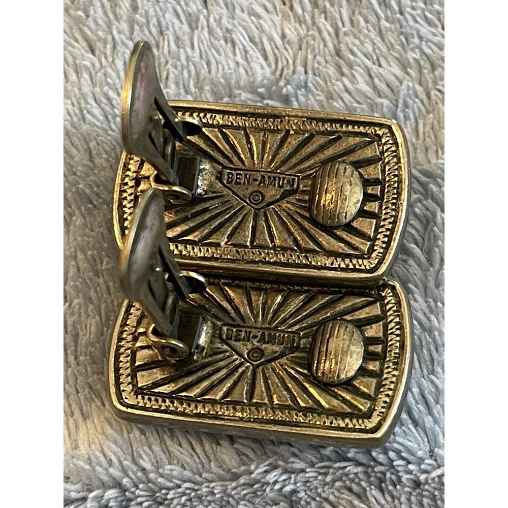 Vintage Ben Amun Modern Pewter/Lucite Clip On Earrings Dark Carmel Color Signed - Picture 7 of 11